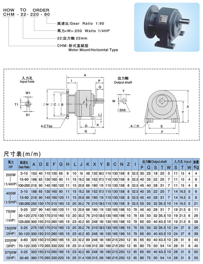 直結型臥式減速機參數